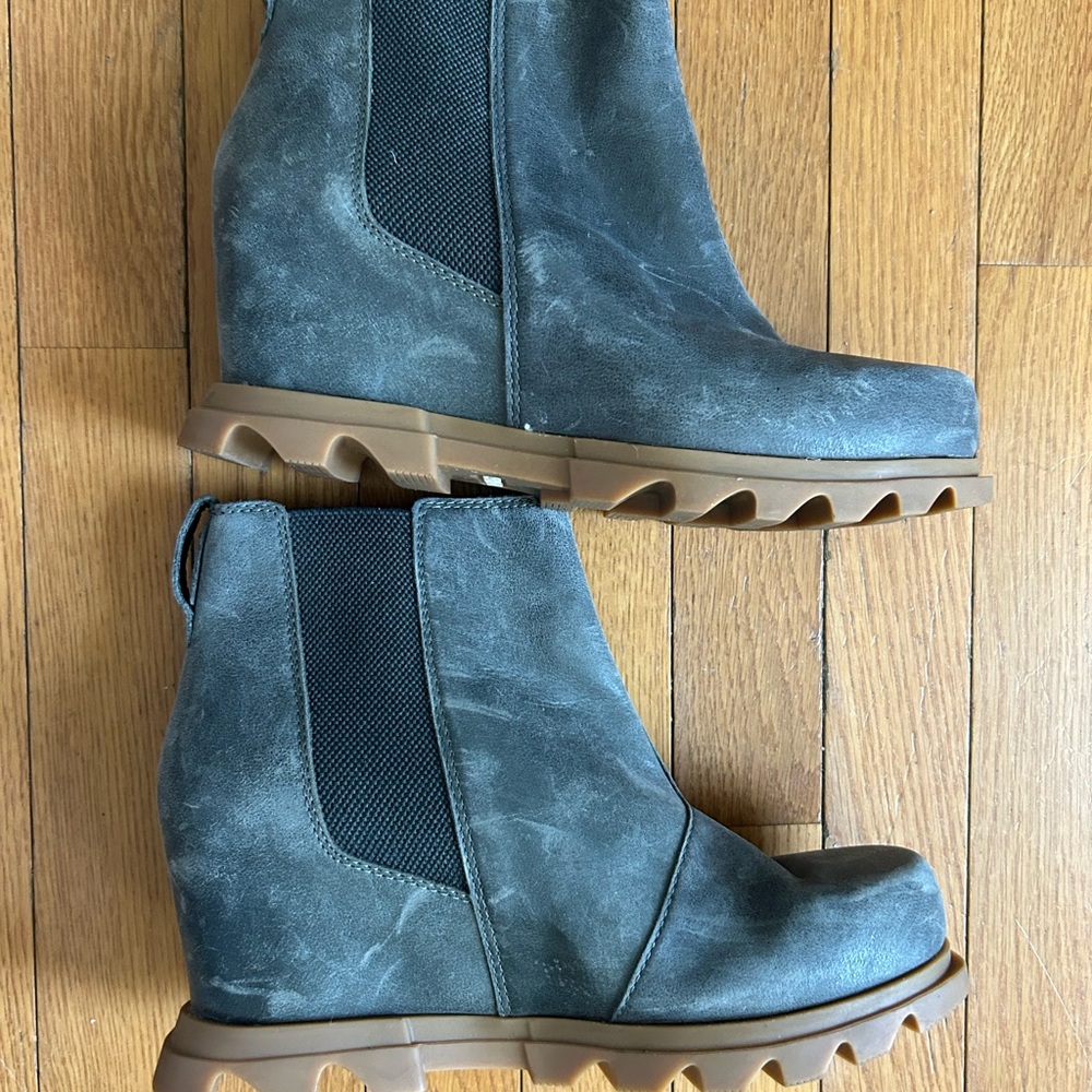 Women's Wedge Gray Leather Ankle Boots 8.5